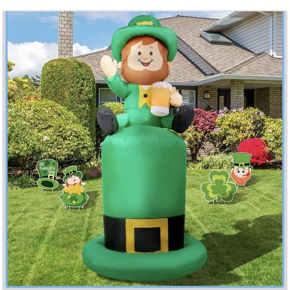 Hoojo Inflatable Lepercaun On Green Hat With Beer 6' Foot Tall St Patrick's Day
